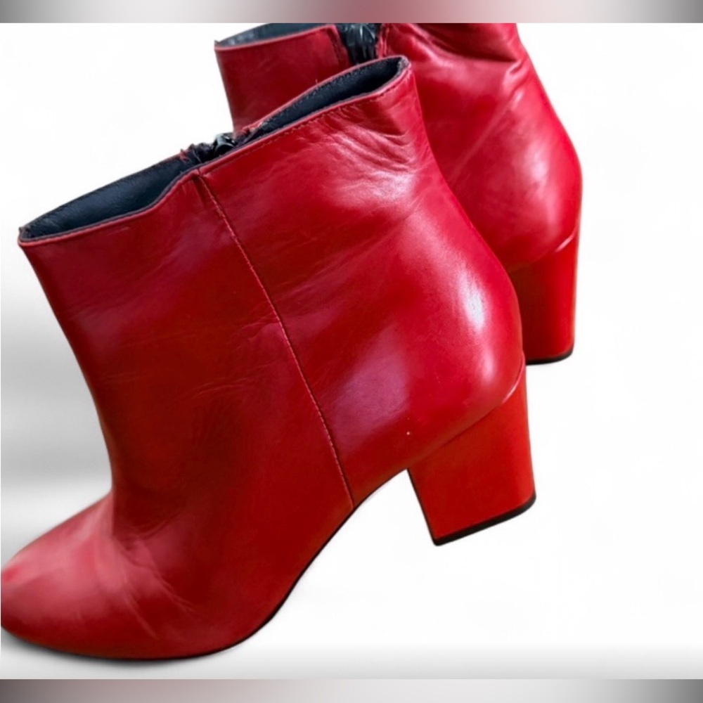 Gorgeous Red Leather Ankle Booties - Women